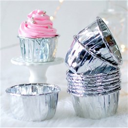 Muffin Kek KapsülleriKağıt Muffin Kek ve Sufle Kapsülü Metalik Gümüş 25' liRoll Up