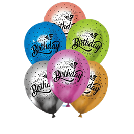 Happy Birthday Siyah Baskılı Karışık Krom Balon 5 li Paket